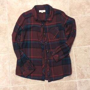 Thread Supply Burgundy Teal Plaid Long Sleeve Shirt